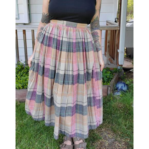 Vintage 70's-80's Pastel Plaid Indian Cotton Skirt. Light and Airy! - Picture 1 of 9